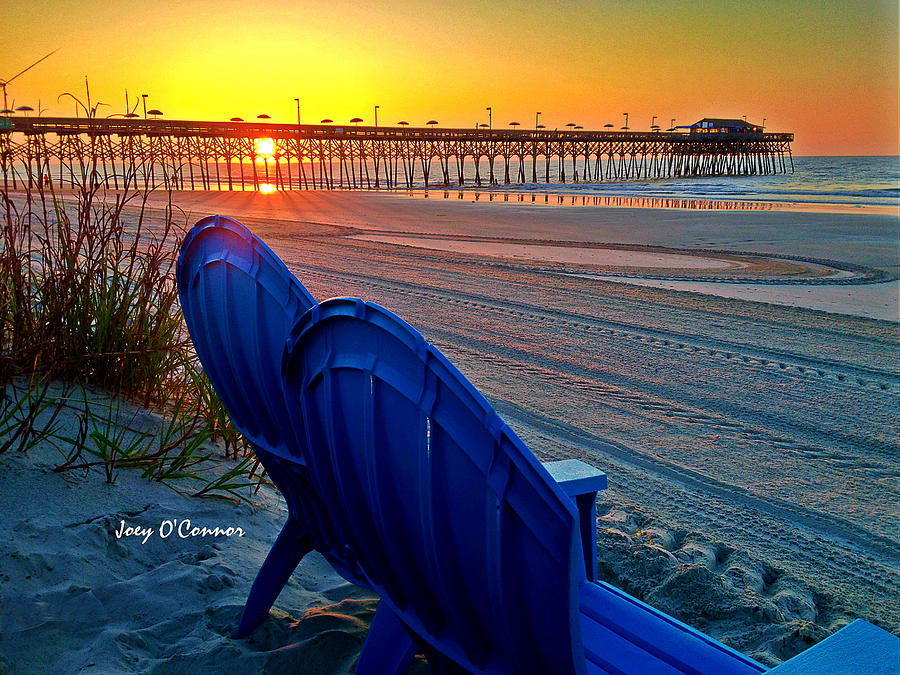Blue Chairs Pier Sunrise Photograph by Joey OConnor Photography