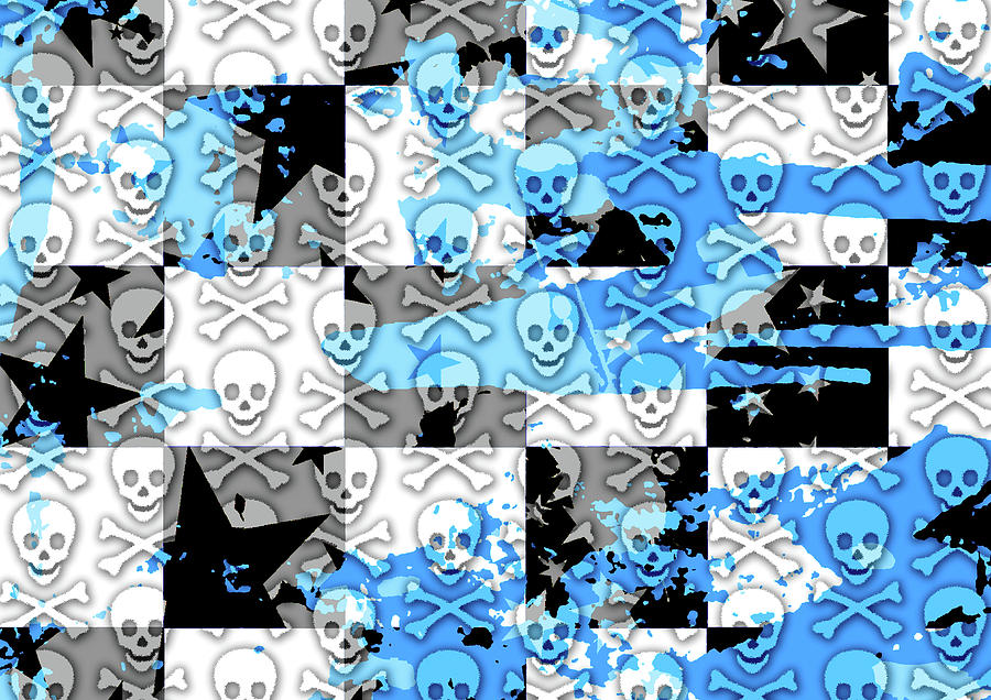 Blue Checker Skull Splatter Digital Art by Roseanne Jones