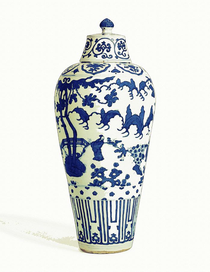 Blue Chinese Chinoiserie Pottery Vase 5 by Adam Asar Painting by ...