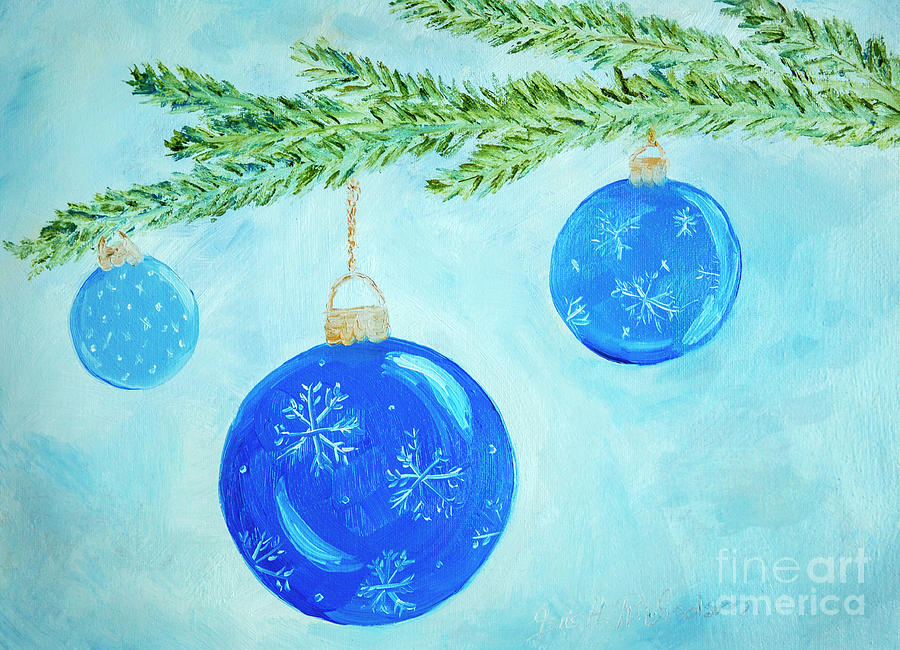 Blue Christmas Balls Painting by Iris Richardson