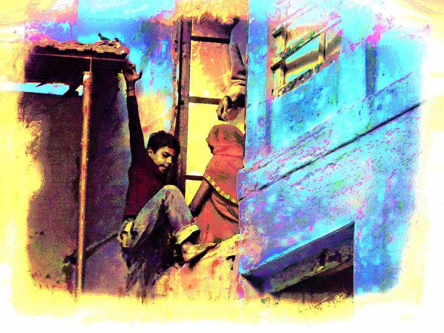 Summer Photograph - Blue City House Difficult Doorway India Rajasthan by Sue Jacobi