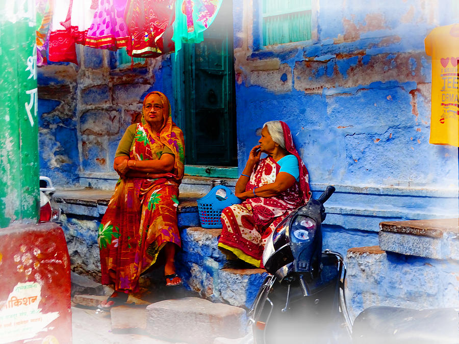 Summer Photograph - Blue City House Hanging Out India Rajasthan 1a by Sue Jacobi