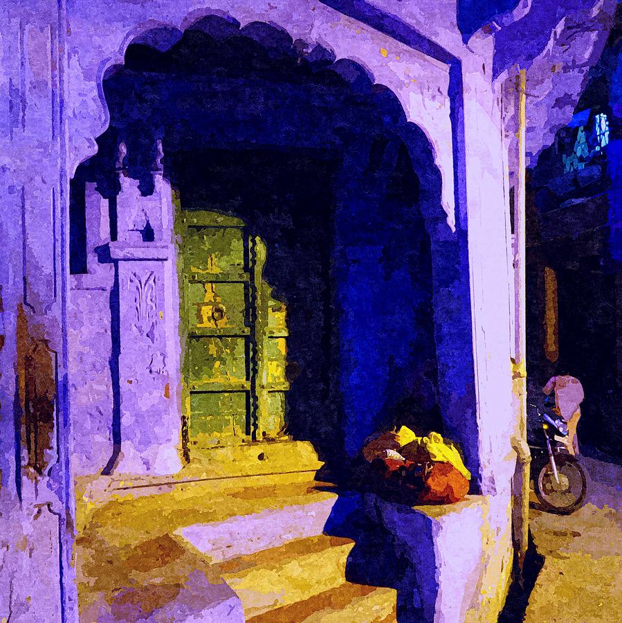 Summer Photograph - Blue City House Street Corner Rajasthan India 1a by Sue Jacobi