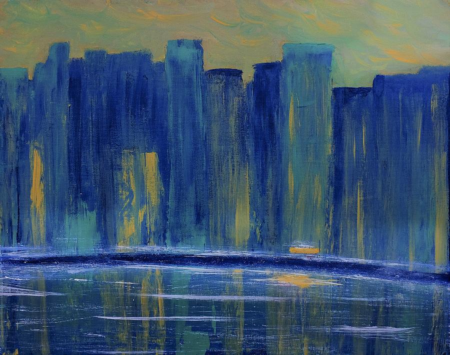 Blue Cityscape Painting by Dick Bourgault