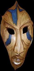 Carved Mask Sculpture - Blue Clan Mask by James Bud Smith