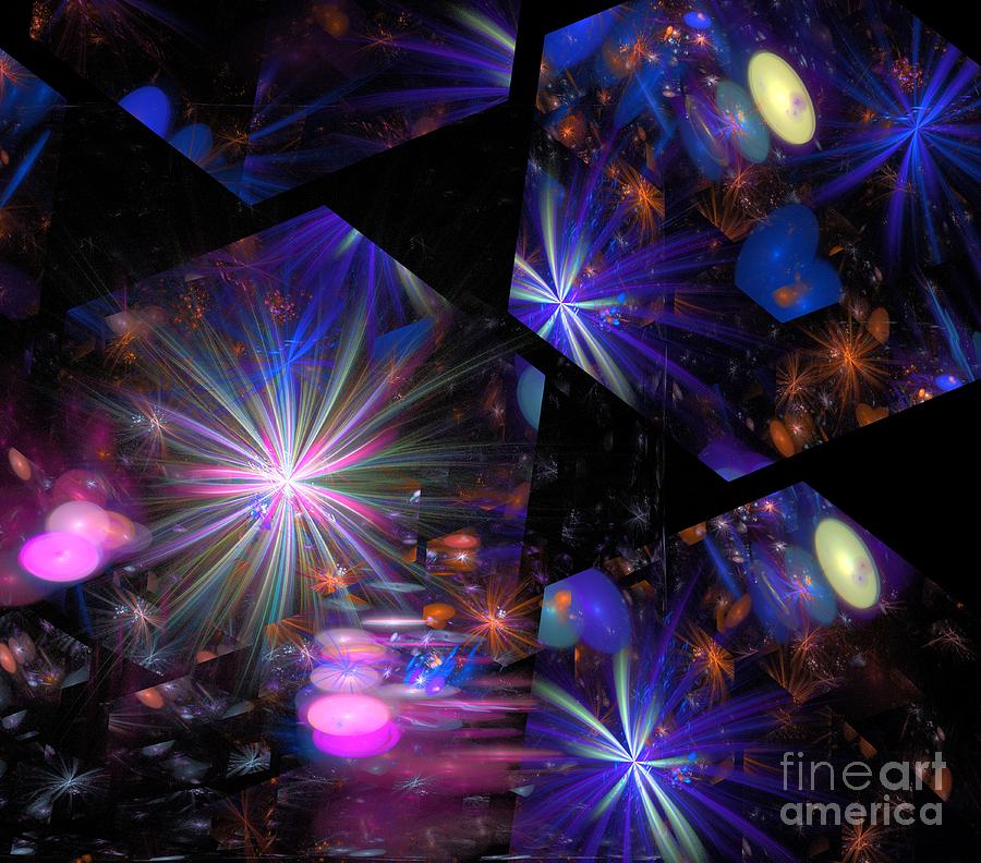 Abstract Digital Art - Blue Cluster Galaxies by Kim Sy Ok