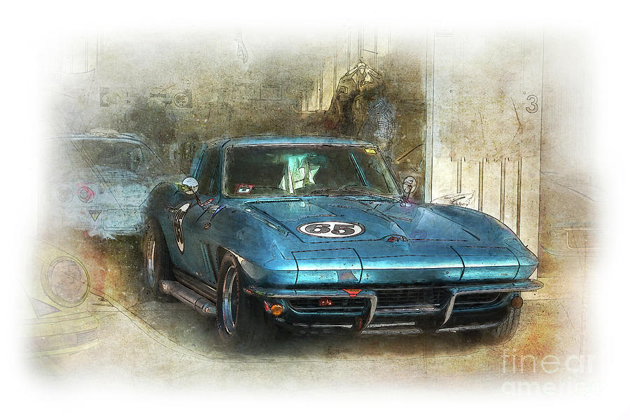 Blue Corvette Digital Art by Stuart Row
