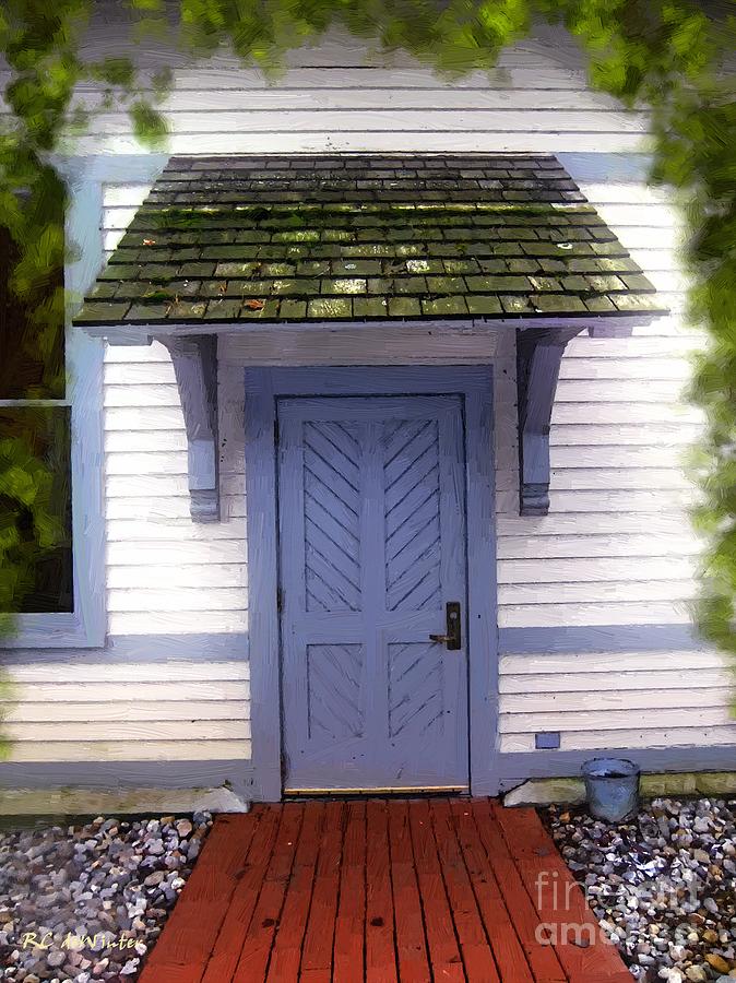 Blue Cottage Door in Early Fall Painting by RC DeWinter