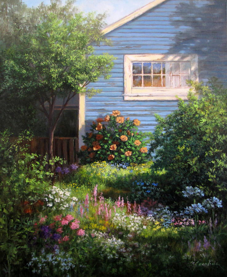 Blue Painting - Blue Cottage by Linda Jacobus