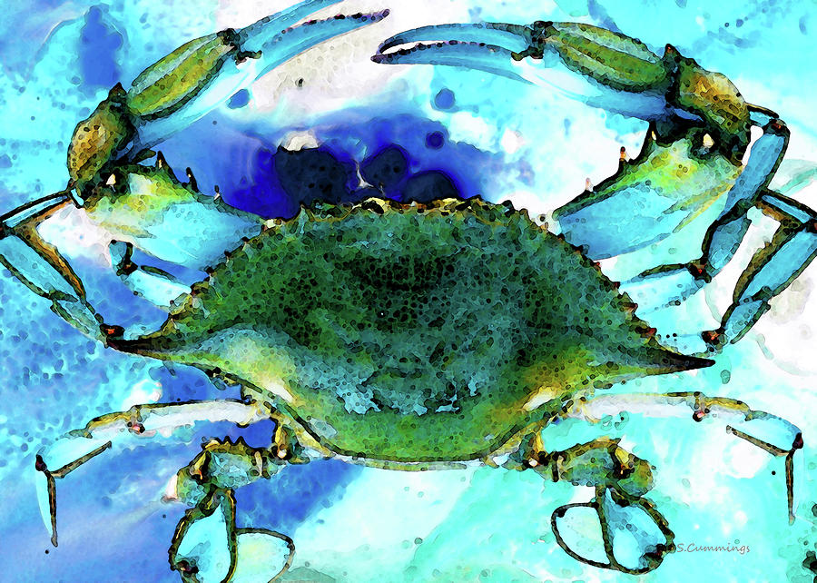 New Orleans Painting - Blue Crab - Abstract Seafood Painting by Sharon Cummings