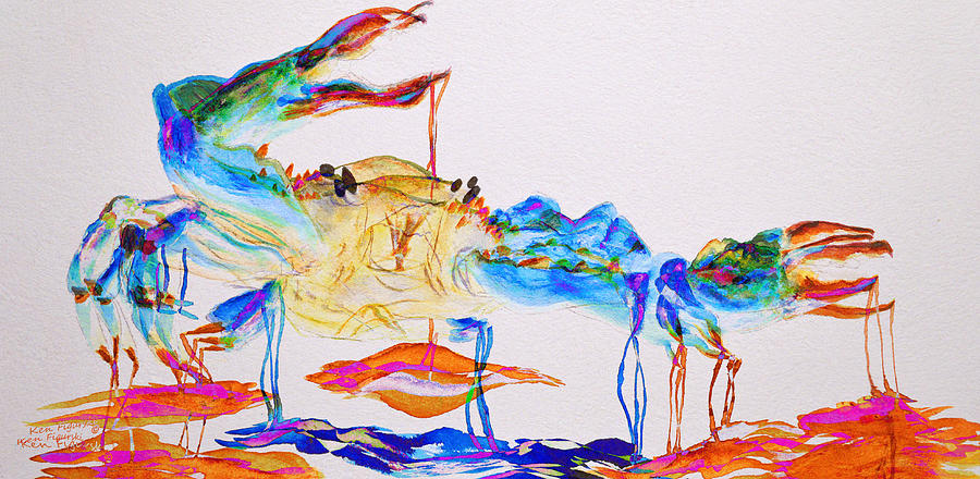 Blue Crab On Acid Painting by Ken Figurski