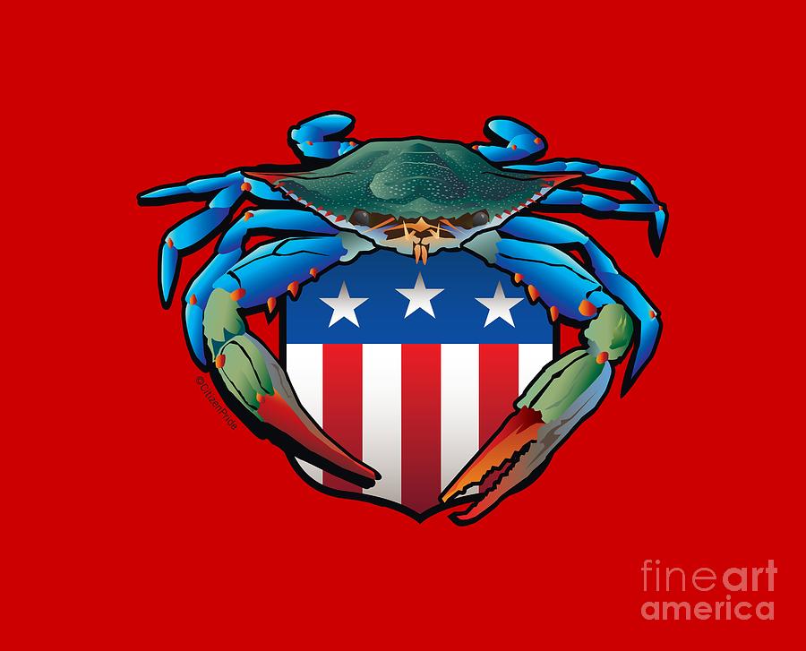 Blue Crab USA Crest  Digital Art by Joe Barsin