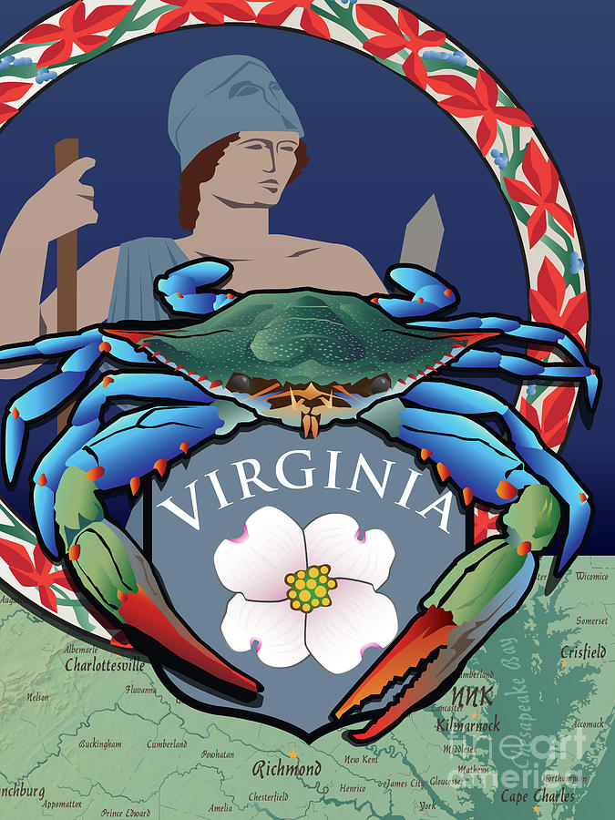 Virginia Flag Digital Art - Blue Crab Virginia Dogwood Flag by Joe Barsin Virginia Flag Digital Art - Blue Crab Virginia Dogwood Flag by Joe Barsin