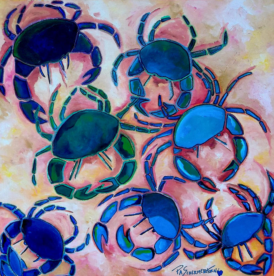 Beach Painting - Blue Crabs by Patti Schermerhorn