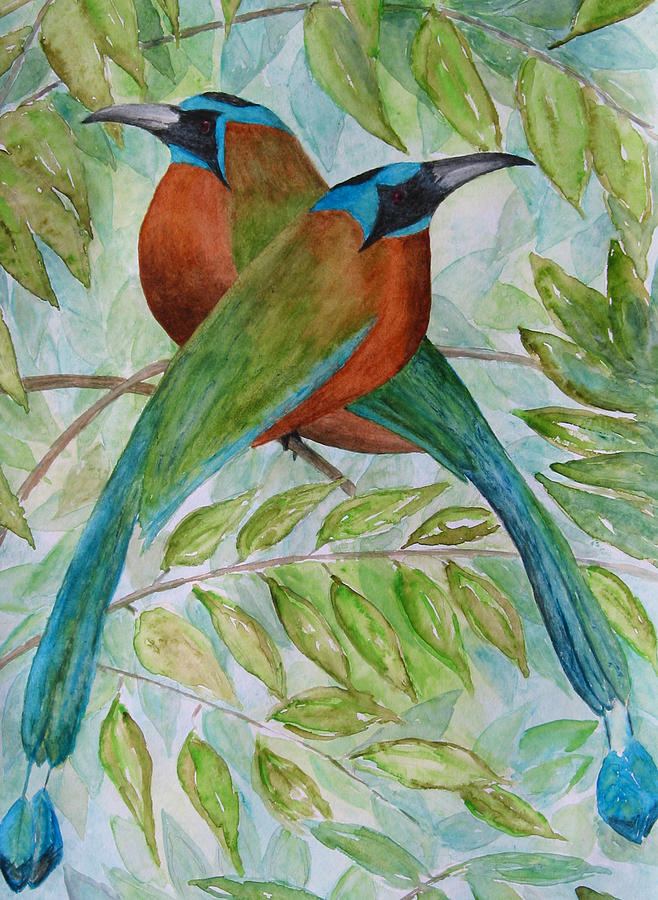 Blue Crowned Motmots Painting by Patricia Beebe