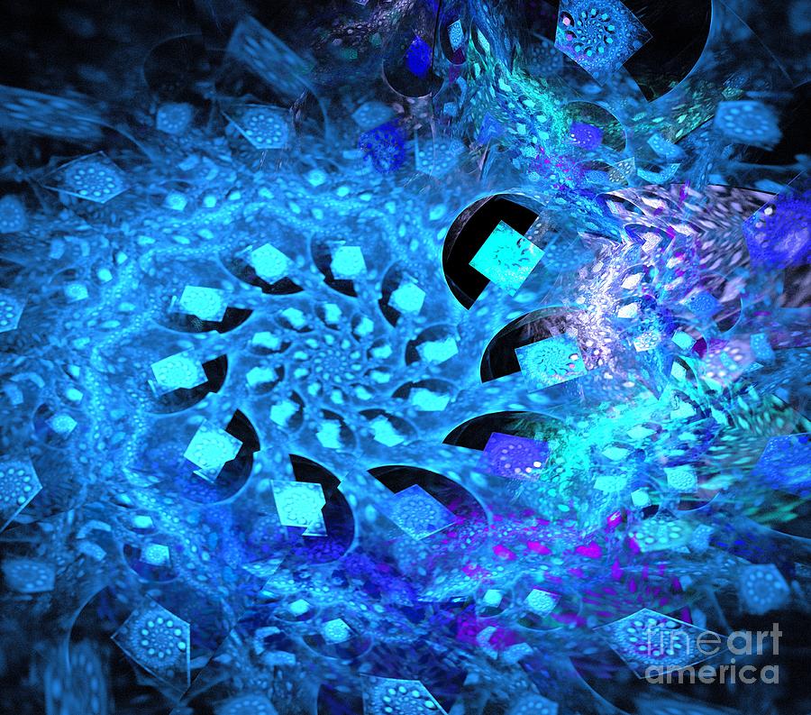 Abstract Digital Art - Blue Cube Swirl by Kim Sy Ok