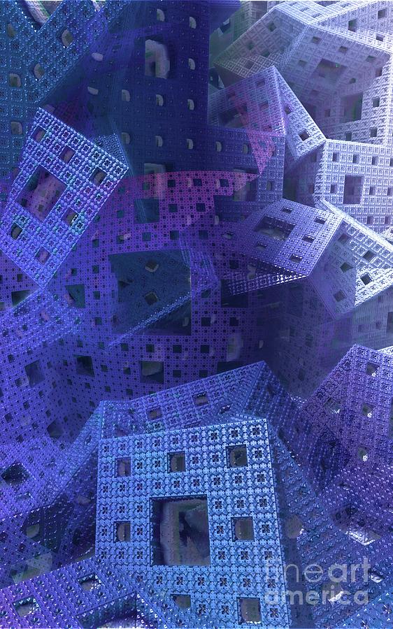 Abstract Digital Art - Blue Cubes by Issa Bild