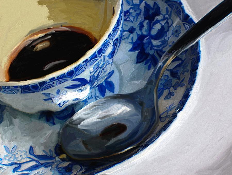 Coffee Painting - Blue Cup by Patti Siehien