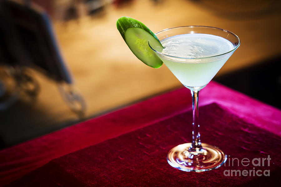 Blue Curacao And Lime Martini In Bar At Night Photograph
