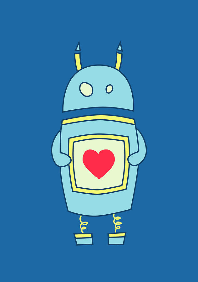 Blue Cute Clumsy Robot With Heart Digital Art by Boriana Giormova