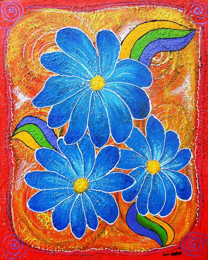 Blue Daisies gone Wild Painting by Tami Booher