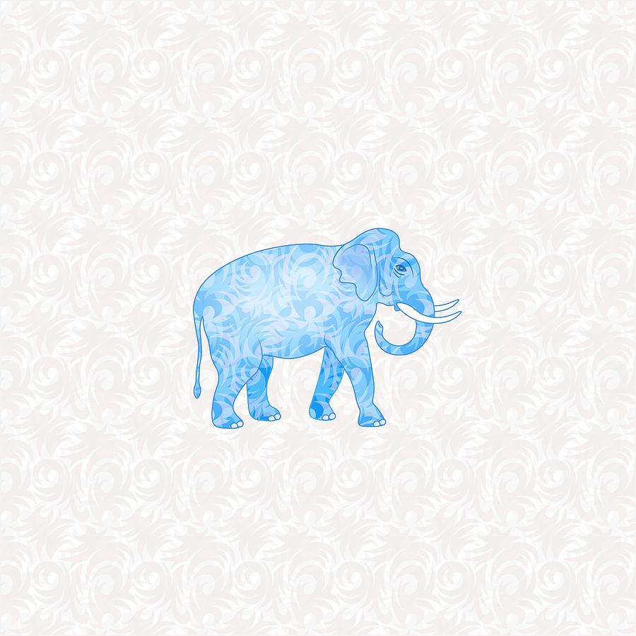 Elephant Digital Art - Blue Damask Elephant by Antique Images  