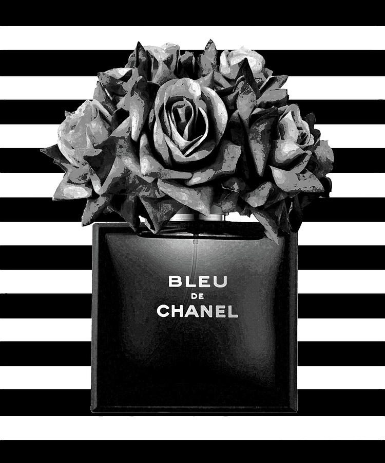 Blue De Chanel With Roses Mixed Media by Del Art