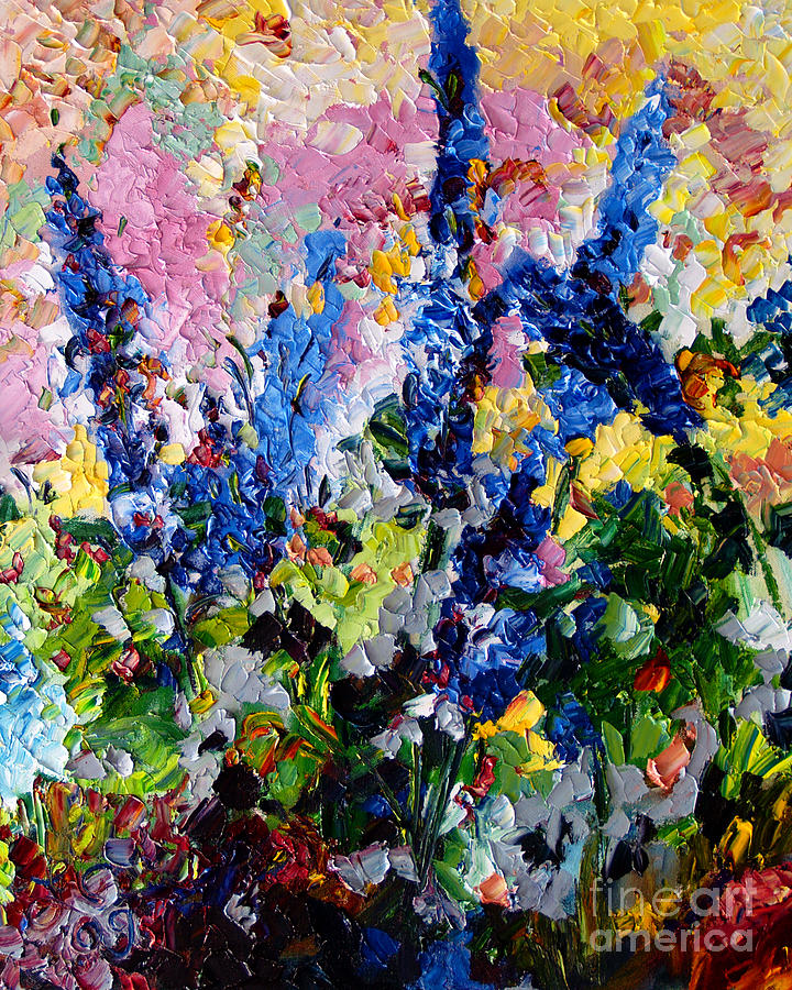 Blue Delphiniums Impressionist Oil Painting Painting by Ginette Callaway