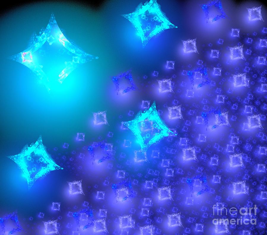Abstract Digital Art - Blue Diamond Cubes by Kim Sy Ok