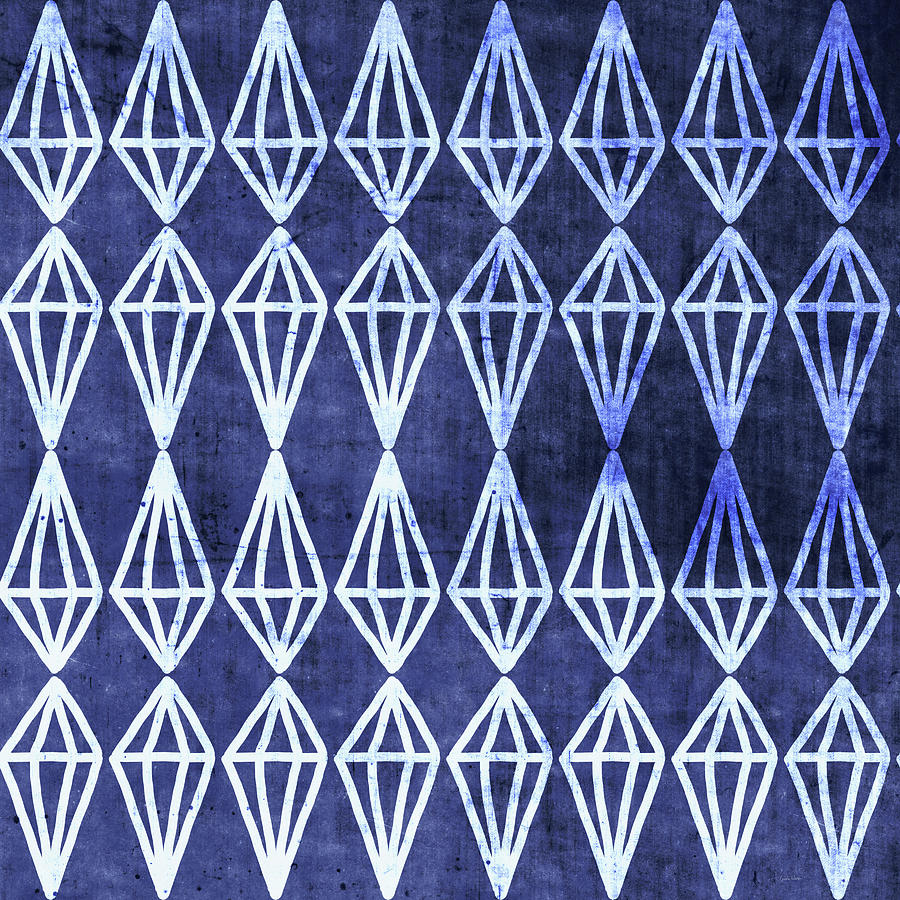 Summer Mixed Media - Blue Diamond Stripe- Art by Linda Woods by Linda Woods
