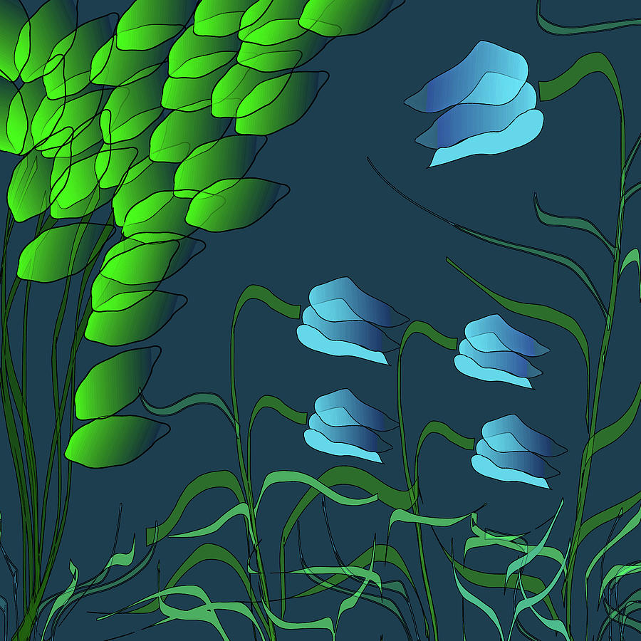 Blue Digital Floral Digital Art by Mary Bedy