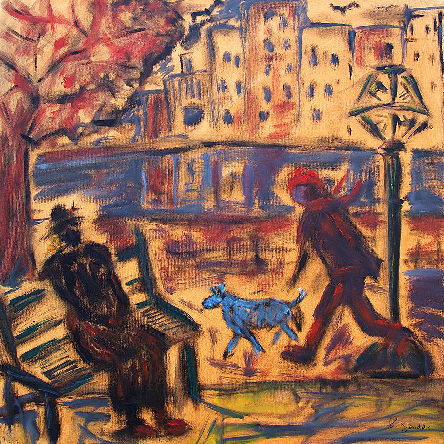 Blue Dog in the City Painting by Katt Yanda
