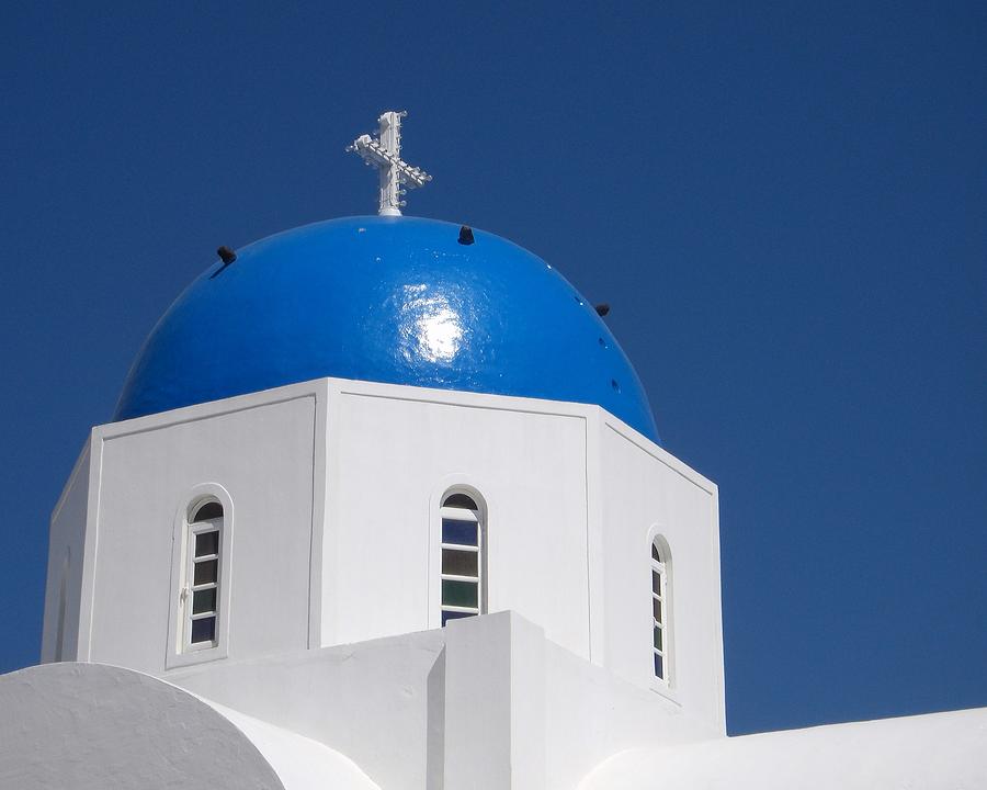 Blue Dome - Santorini, Greece Photograph by KJ Swan