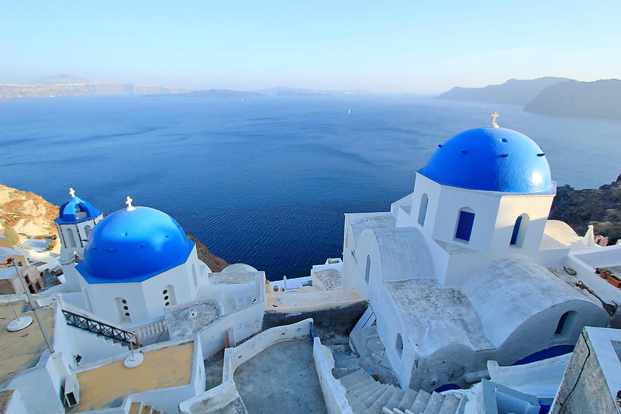 Blue domes of orthodox churches, Santorini, Greece Photograph by Elenarts - Elena Duvernay photo