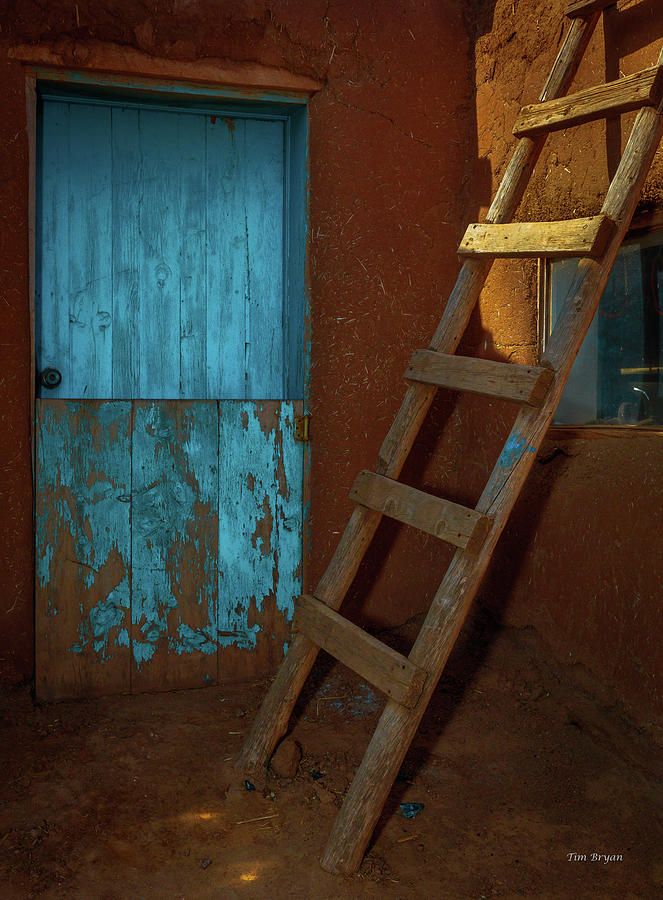 New Mexico Photograph - Blue Door and Ladder - Taos Pueblo by Tim Bryan