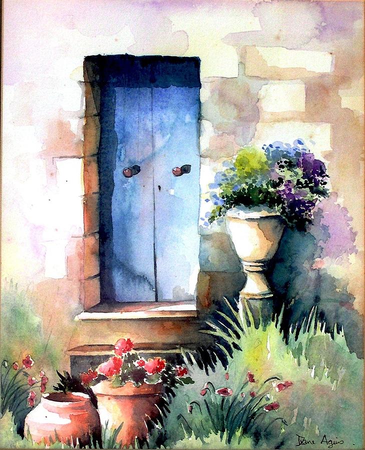 Blue door Painting by Diane Agius Calleja