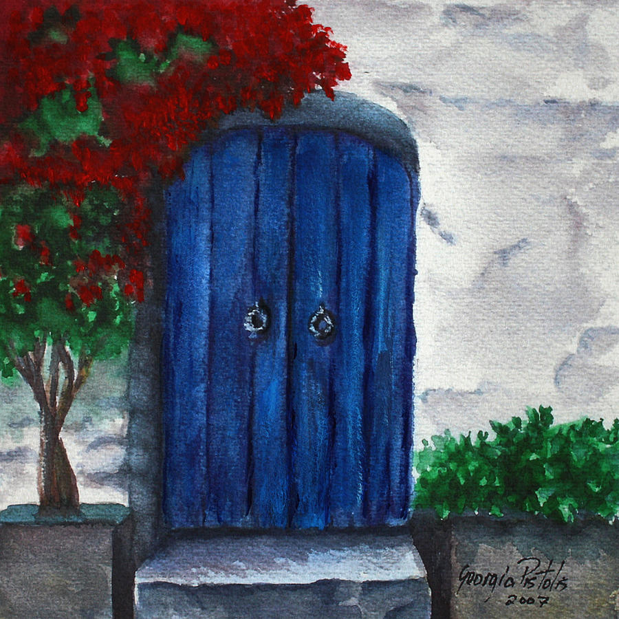 Blue door Painting by Georgia Pistolis