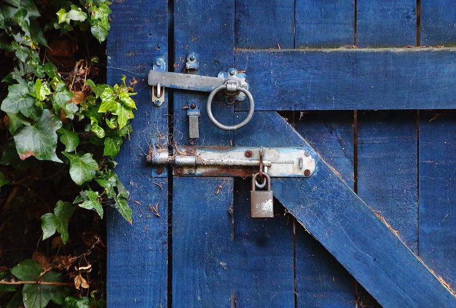 Blue Door Lock and Bolt Photograph by Jeff Townsend