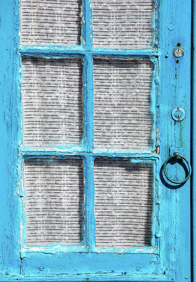 Blue Door Window with White Lace Photograph by David Letts