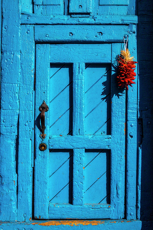 Blue Door With Red  Chilis Photograph by Garry Gay