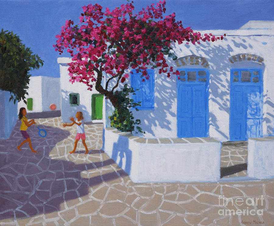 Blue doors, Folygandros, Greek Islands Painting by Andrew Macara