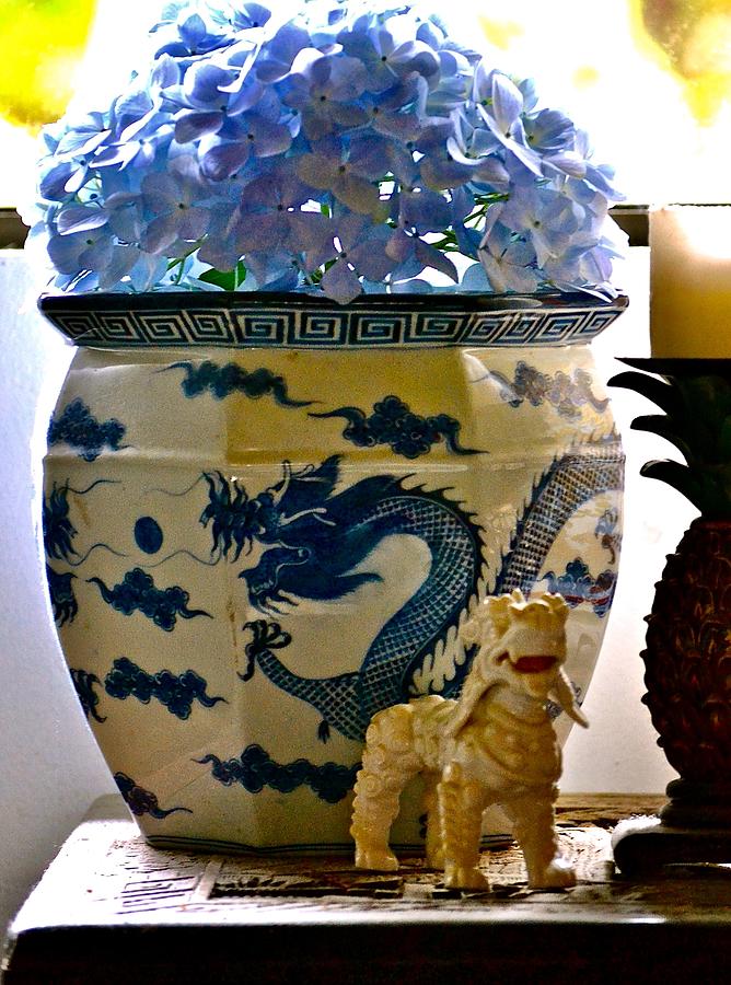 Blue Dragon and Hydrangeas Photograph by Lehua Pekelo-Stearns