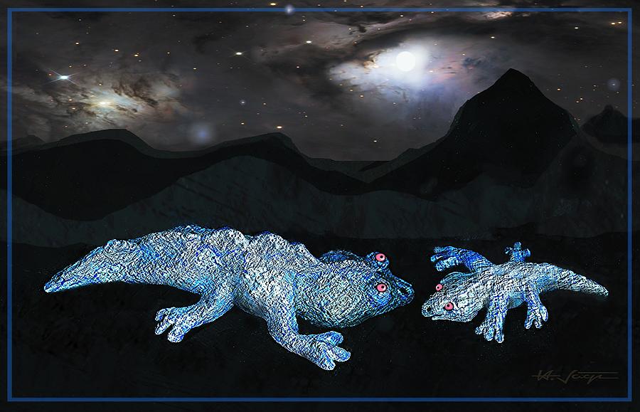 Blue  Dragon  Lizards Sculpture by Hartmut Jager