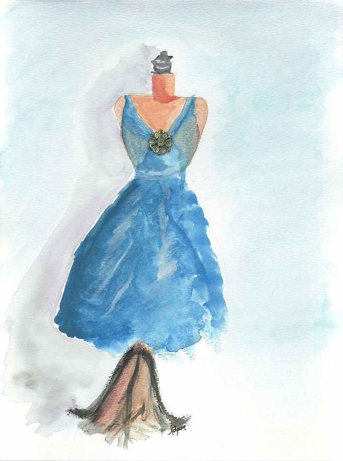Blue dress with vintage jewels Painting by Lauren Serene