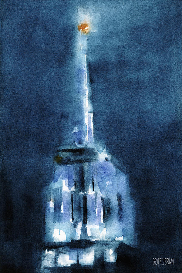 Blue Empire State Building Painting by Beverly Brown