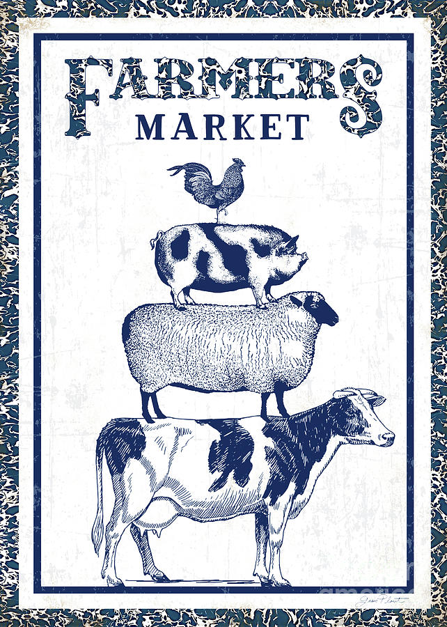 Blue Enamel Farmers Market Digital Art by Jean Plout
