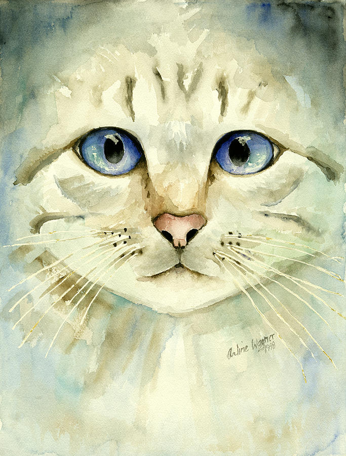 Blue-Eyed Cat Painting by Arline Wagner