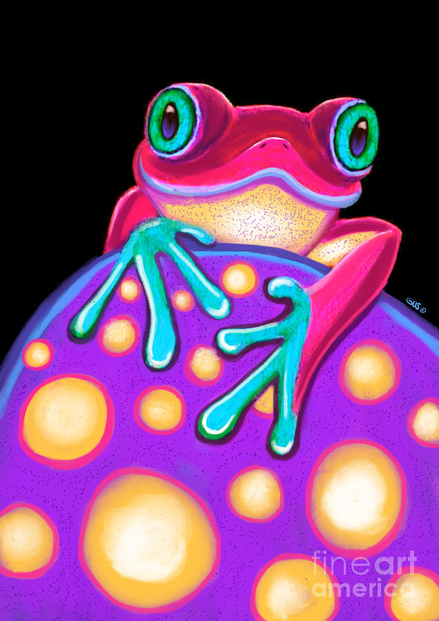 Blue Eyed Frog on Purple Mushroom Painting by Nick Gustafson