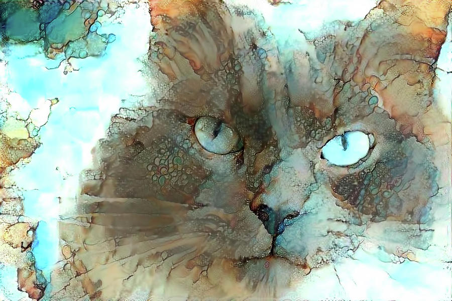 Blue Eyed Persian Cat Watercolor Digital Art by Peggy Collins