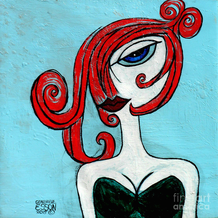 Blue Eyed Redhead In Green Dress Painting by Genevieve Esson